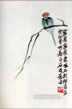 Qi Baishi Painting - Qi Baishi sparrow on a branch old China ink